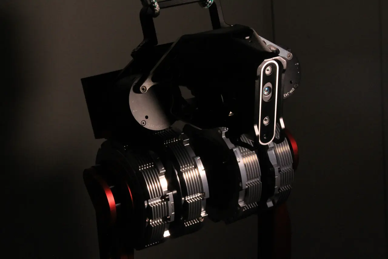 Close-up of the osstrich hip actuators under a single hard light